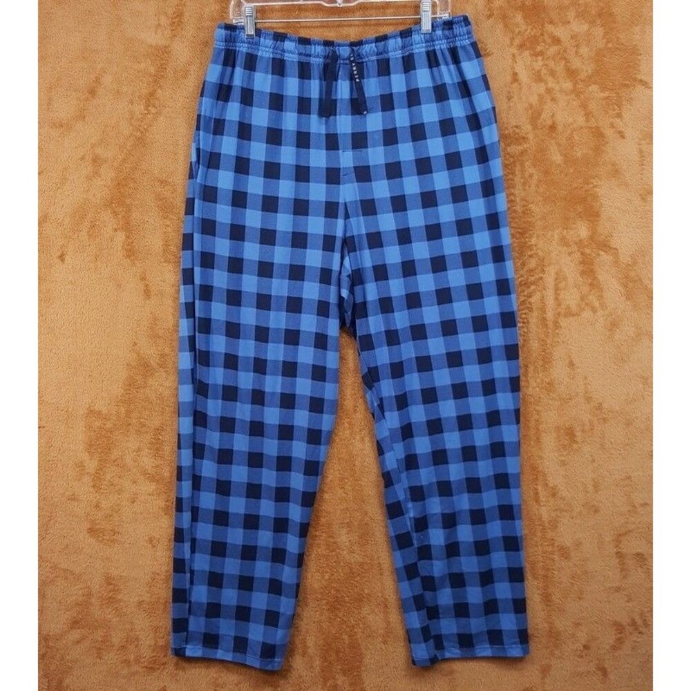 PERRY ELLIS Pajama Pants XL Blue Buffalo Check Deluxe Drawstring Sleepwear PJs